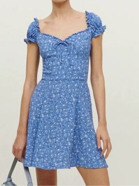 Reformation Blue Floral Sweetheart Mini Dress